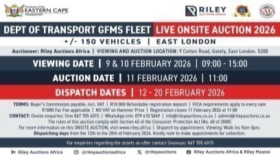 DEPARTMENT OF TRANSPORT GFMS EAST LONDON LIVE ON-SITE AUCTION 2026